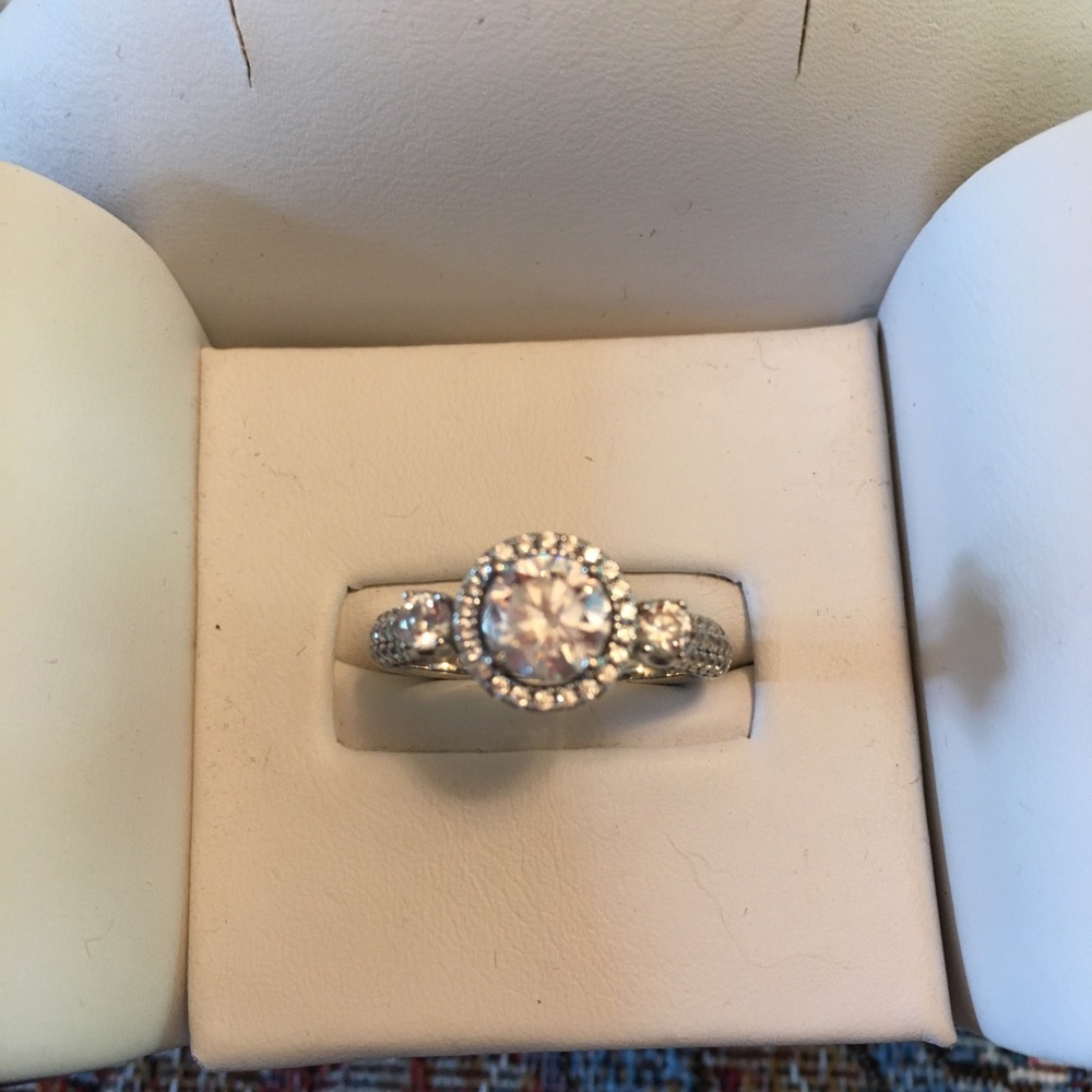 Sterling CZ Halo Style Engagement Ring Size 7